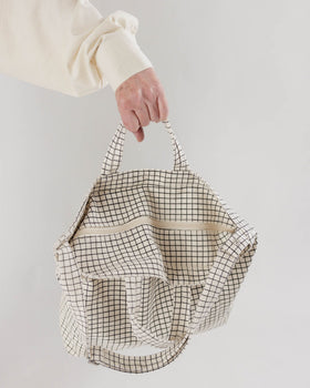 Horizontal Zip Duck Bag - Natural Grid - Easy Stow