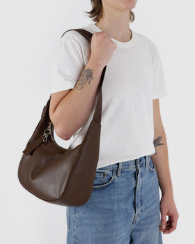 Medium Recycled Leather Crescent Bag - Brown - Daily Care