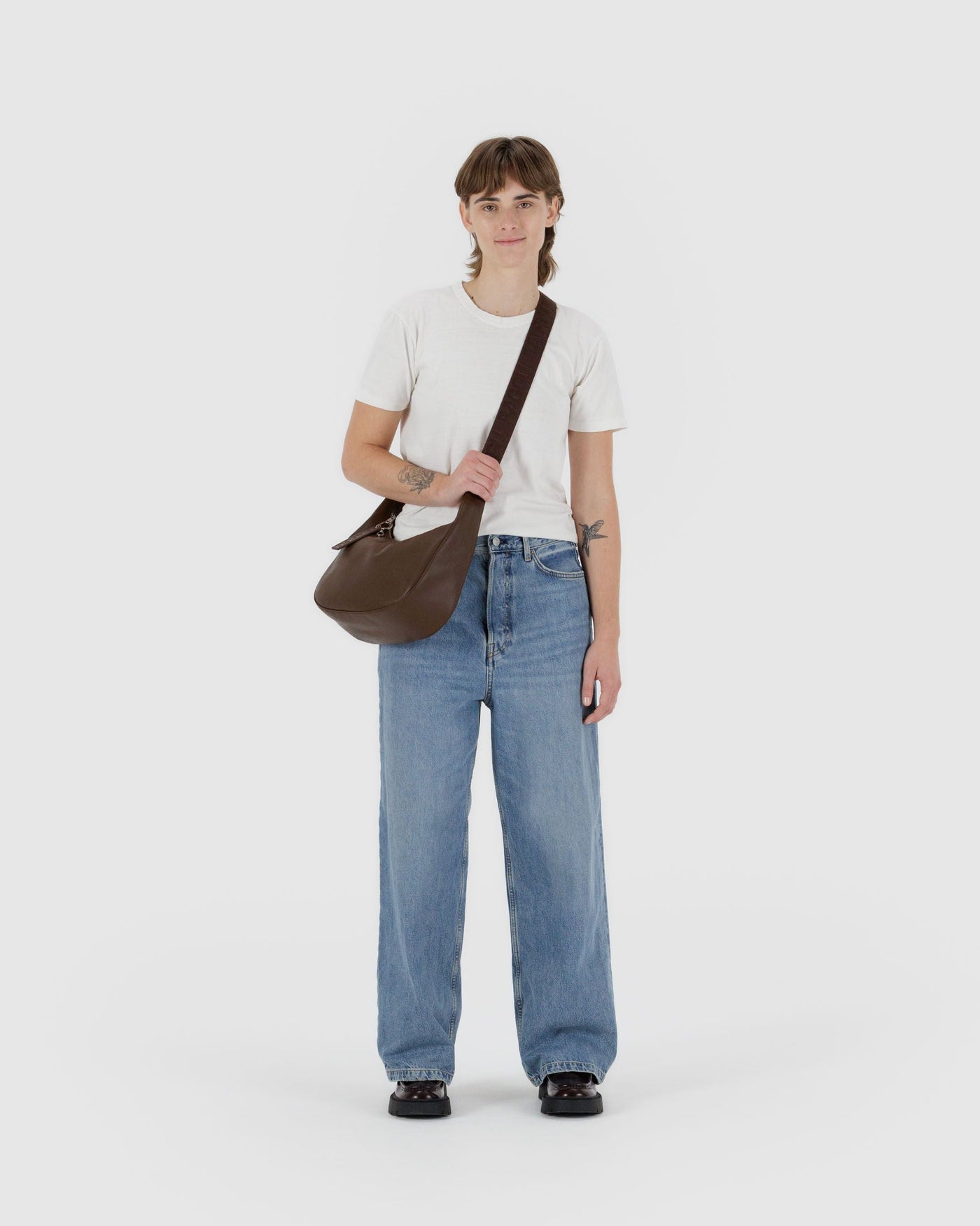 Medium Recycled Leather Crescent Bag - Brown - Daily Care