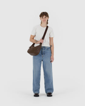 Medium Recycled Leather Crescent Bag - Brown - Daily Care