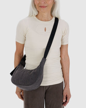 Small Denim Crescent Bag - Washed Black Denim