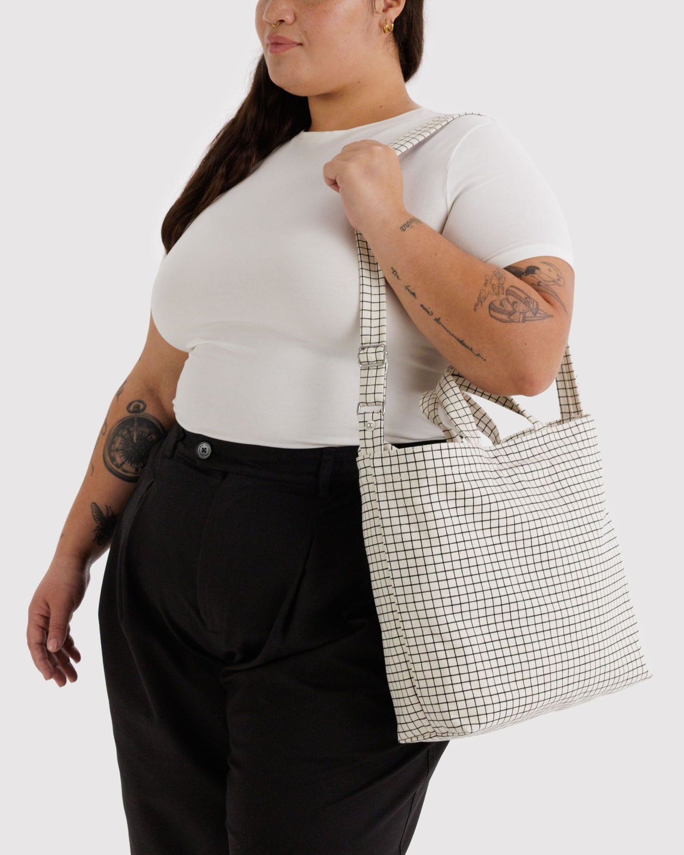 Horizontal Zip Duck Bag - Natural Grid - Easy Stow