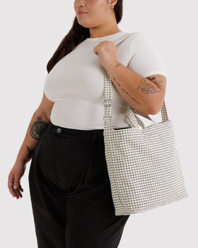 Horizontal Zip Duck Bag - Natural Grid - Easy Stow
