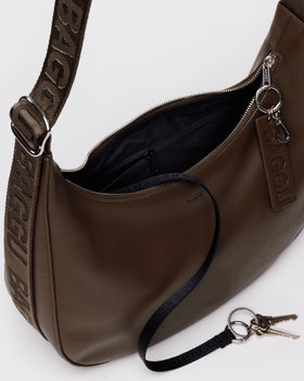 Medium Recycled Leather Crescent Bag - Brown - Daily Care